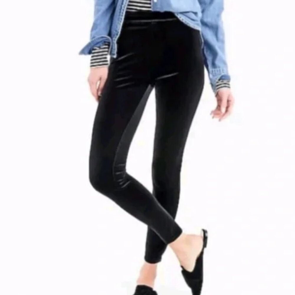 J. Crew Black Velvet‎ Leggings Pants size 2X Stretch Comfy High Rise Pull-on